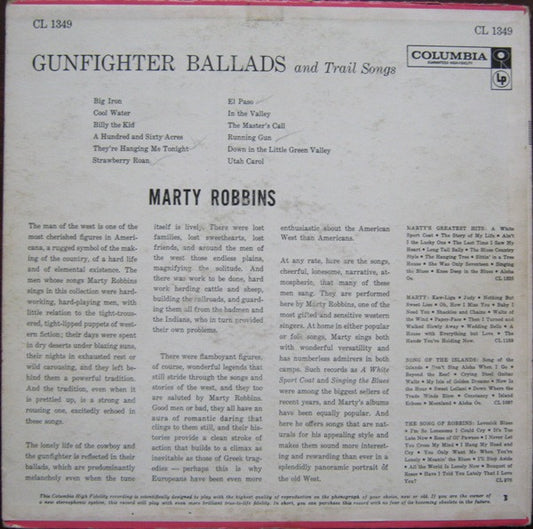 Marty Robbins : Gunfighter Ballads And Trail Songs (LP, Album, Mono)