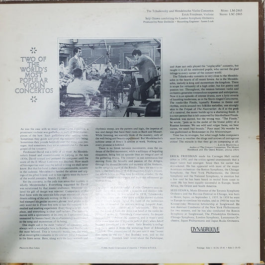 Erick Friedman, Tchaikovsky*, Mendelssohn*, Seiji Ozawa Conducting The London Symphony Orchestra : The Tchaikovsky And Mendelssohn Violin Concertos (LP)