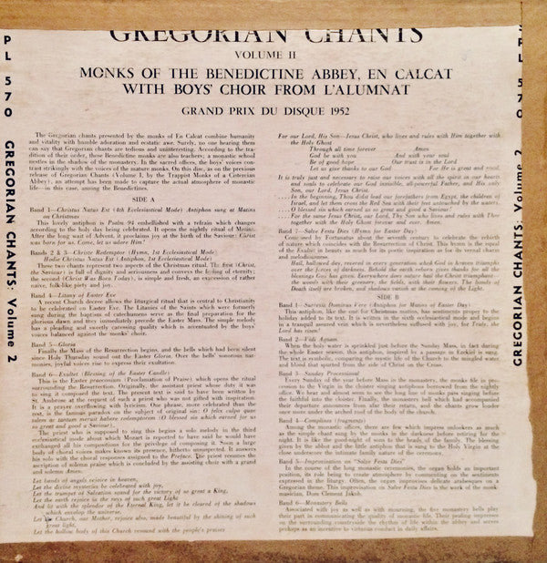 Monks Of The Benedictine Abbey : Gregorian Chants Volume 2 (LP, Mono)