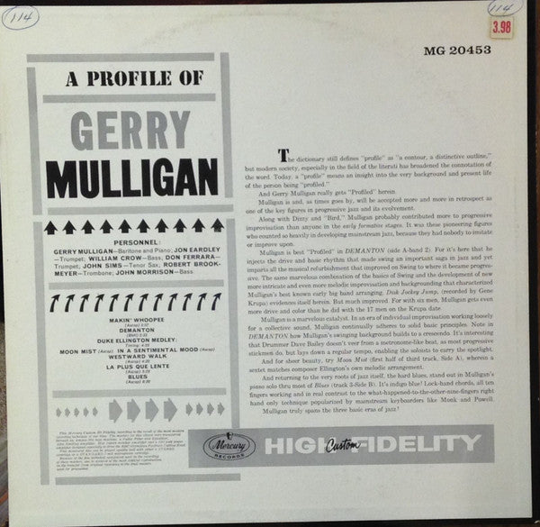 Gerry Mulligan : A Profile Of Gerry Mulligan (LP, Album, Mono)