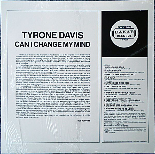 Tyrone Davis : Can I Change My Mind (LP, Album, RE)