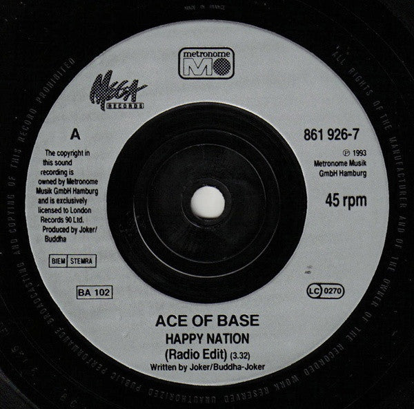 Ace Of Base : Happy Nation (7", Single, Inj)