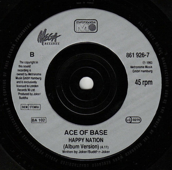 Ace Of Base : Happy Nation (7", Single, Inj)