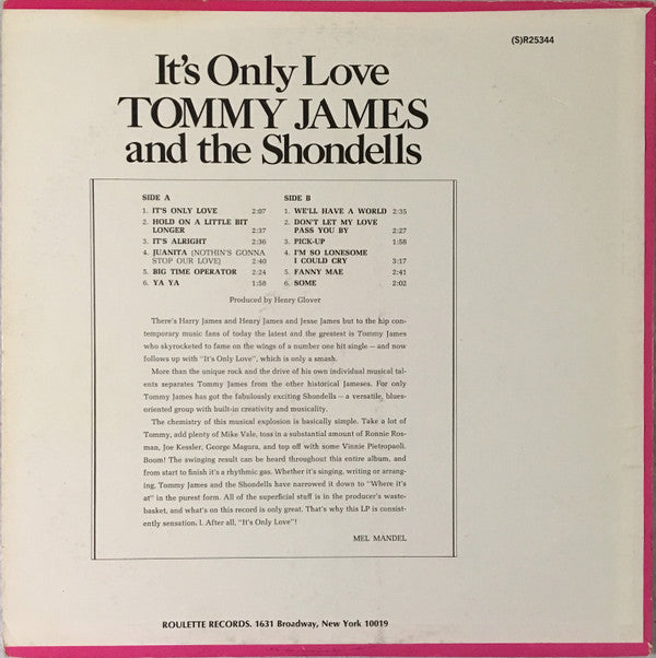 Tommy James & The Shondells : It's Only Love (LP, Album)
