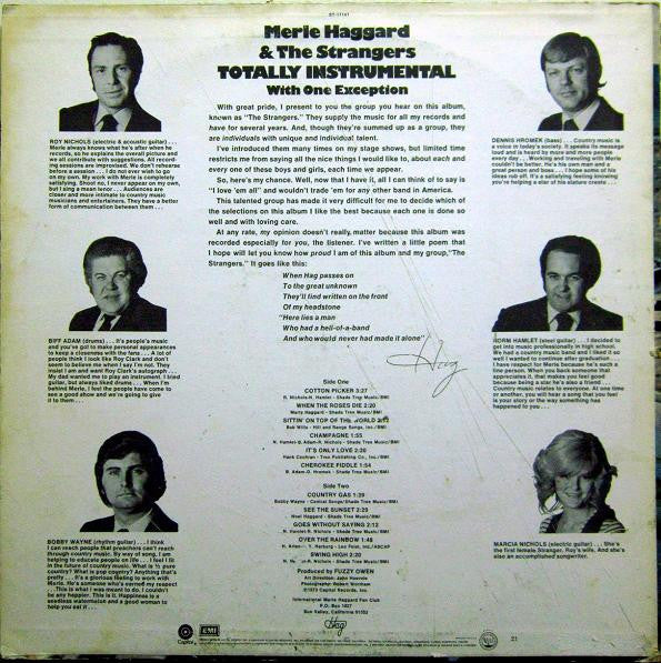 Merle Haggard And The Strangers (5) : Totally Instrumental With One Exception... (LP, Album)