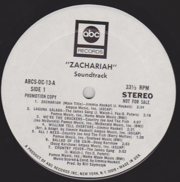 Various : Zachariah (Original Motion Picture Soundtrack) (LP, Promo)