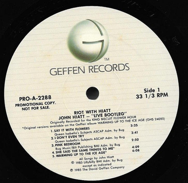 John Hiatt : Riot With Hiatt --"Live Bootleg" (LP, Promo)