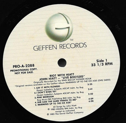 John Hiatt : Riot With Hiatt --"Live Bootleg" (LP, Promo)