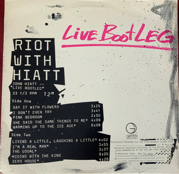 John Hiatt : Riot With Hiatt --"Live Bootleg" (LP, Promo)