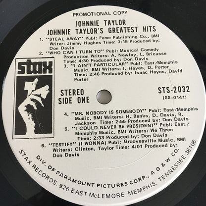 Johnnie Taylor : Johnnie Taylor's Greatest Hits (LP, Comp, Promo)