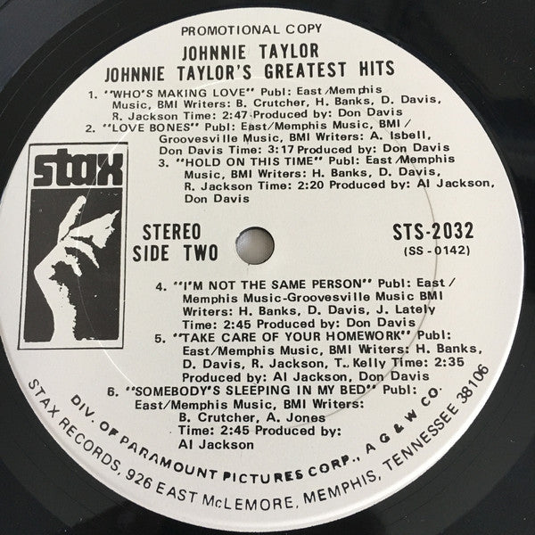Johnnie Taylor : Johnnie Taylor's Greatest Hits (LP, Comp, Promo)