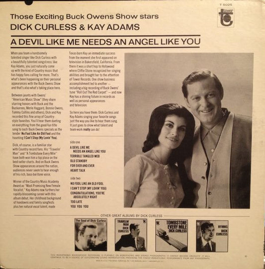 Dick Curless And Kay Adams : A Devil Like Me Needs An Angel Like You (LP, Album, Mono, Scr)