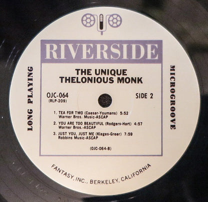 Thelonious Monk : The Unique Thelonious Monk (LP, Album, RE)