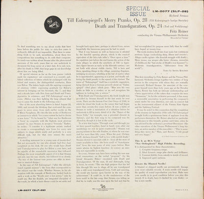 Richard Strauss, Fritz Reiner, Vienna Philharmonic Orchestra* : Till Eulenspiegel / Death And Transfiguration (LP, Album, Mono)