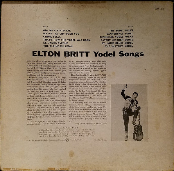 Elton Britt : Yodel Songs (LP, Album, Mono)