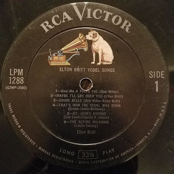 Elton Britt : Yodel Songs (LP, Album, Mono)