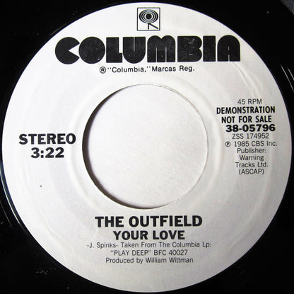 The Outfield : Your Love (7", Single, Promo, Styrene, Pit)
