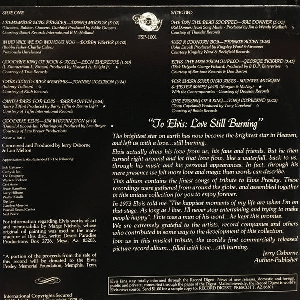 Various : To Elvis: Love Still Burning (LP, Comp, Pic)