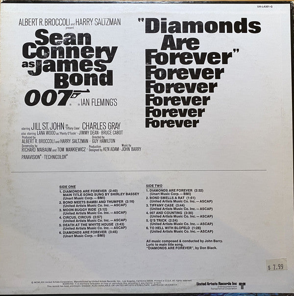 John Barry : Diamonds Are Forever (Original Motion Picture Score) (LP, Album, RE)