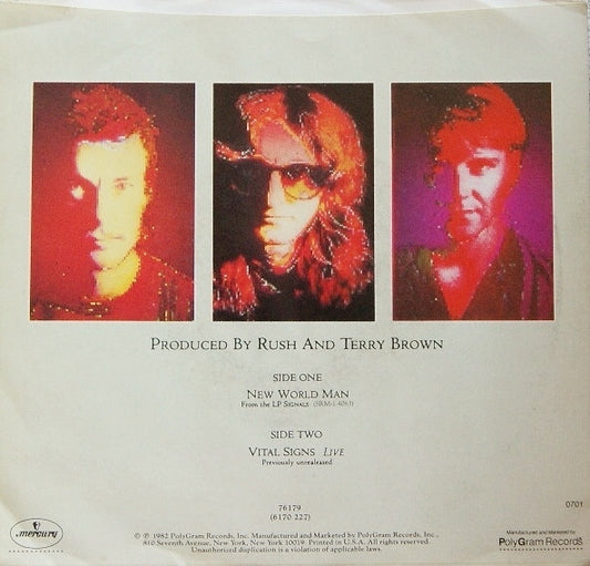 Rush : New World Man (7", Single, Styrene, 72)