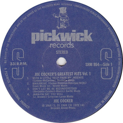 Joe Cocker : Joe Cocker's Greatest Hits Vol. 1 (LP, Comp)