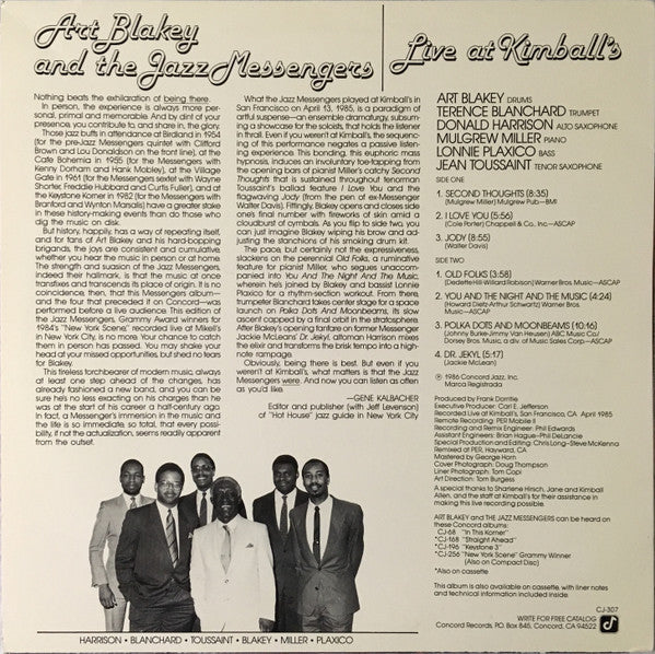 Art Blakey And The Jazz Messengers* : Live At Kimball's (LP, Album)