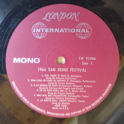 Various : San Remo Festival 1966: 12 Winning Songs (LP, Comp, Mono)