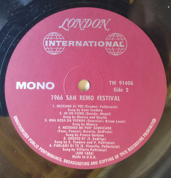 Various : San Remo Festival 1966: 12 Winning Songs (LP, Comp, Mono)