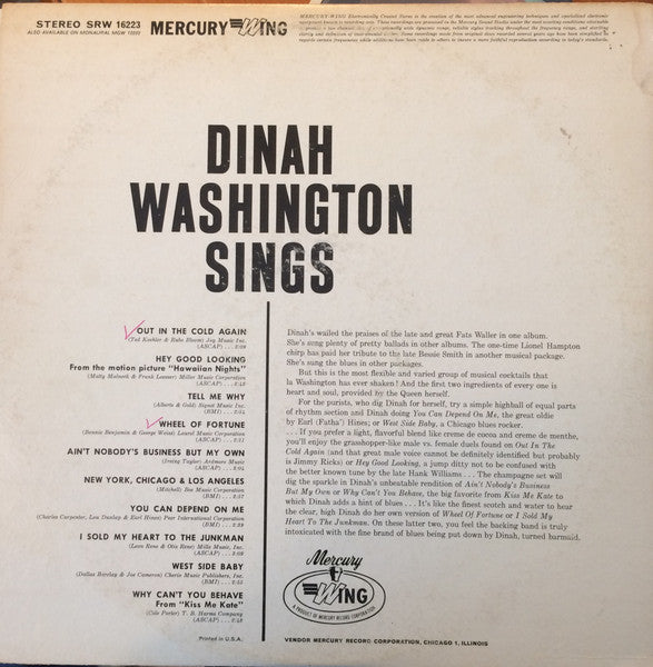 Dinah Washington : Sings (LP)
