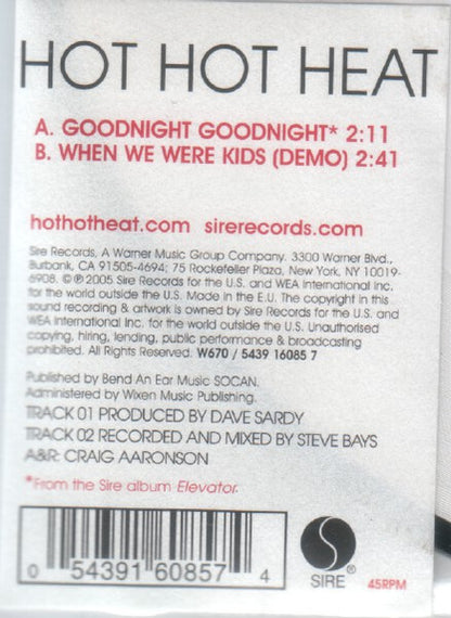 Hot Hot Heat : Goodnight Goodnight (7", Pic)