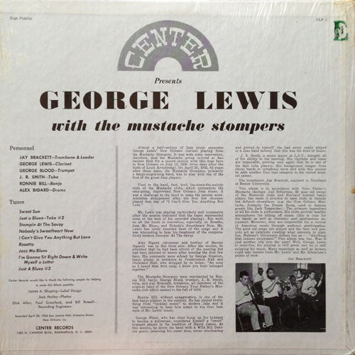 George Lewis (2) With The Mustache Stompers : George Lewis With The Mustache Stompers (LP)