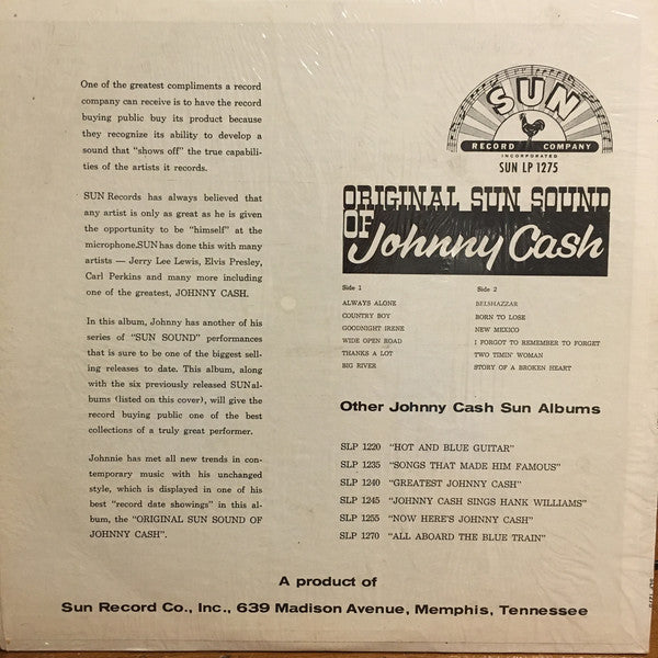 Johnny Cash : Original Sun Sound Of Johnny Cash (LP, Album)