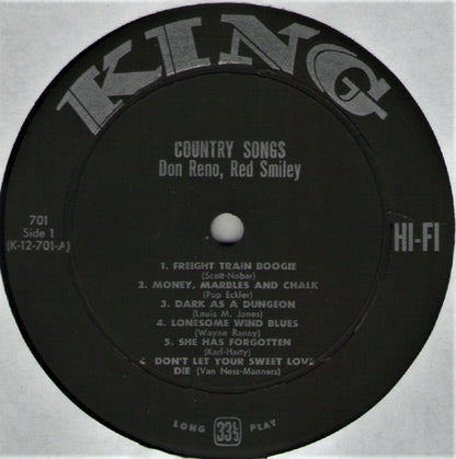 Reno And Smiley : Country Songs (Their Vocal And Instrumental Favorites) (LP, Album, Mono)