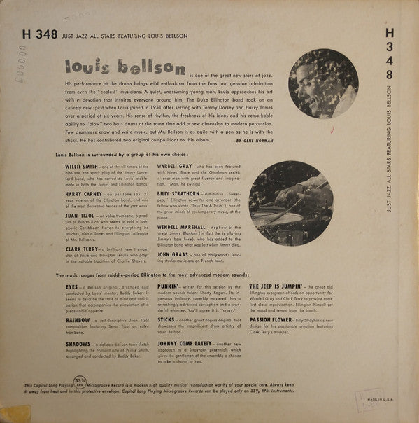 The Just Jazz All Stars Featuring Louis Bellson : The Just Jazz All Stars Featuring Louis Bellson (10", Album, Mono)