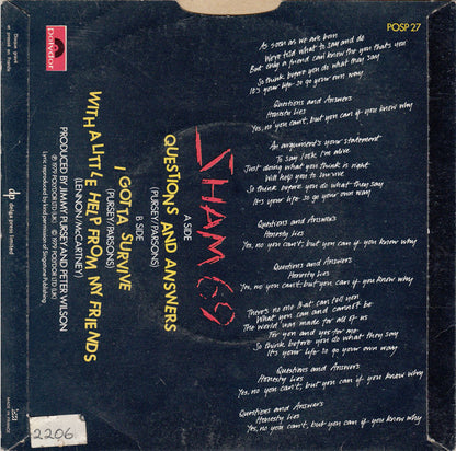 Sham 69 : Questions And Answers (7", Single, RP, Red)