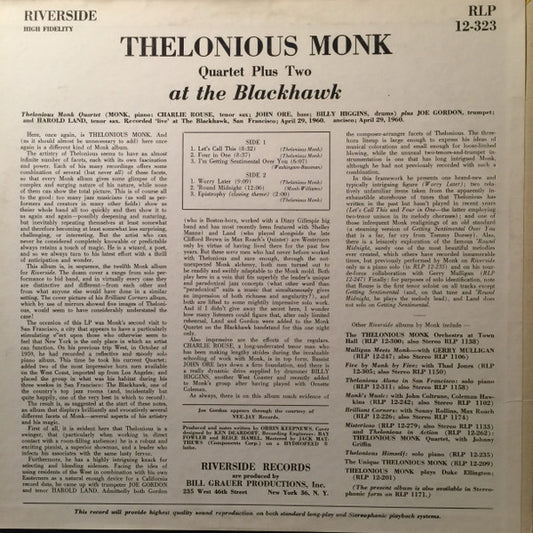 Thelonious Monk Quartet Plus Two* : At The Blackhawk (LP, Album, RE)