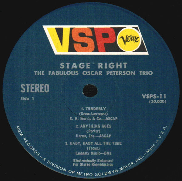 The Fabulous Oscar Peterson Trio* : Stage Right (LP, Comp, RM, MGM)