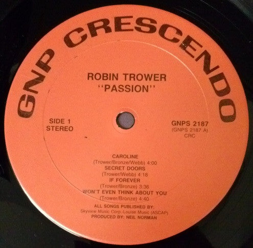 Robin Trower : Passion (LP, Album, Club)