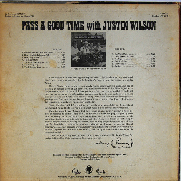 Justin Wilson : Pass A Good Time With Justin Wilson (LP, Album)