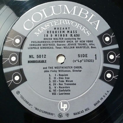 Mozart*, Bruno Walter Conducting The Philharmonic-Symphony Orchestra Of New York : Requiem Mass In D Minor, K. 626 (LP, Mono, 6-E)