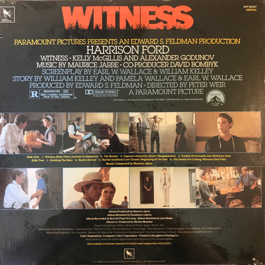 Maurice Jarre : Witness (Original Motion Picture Soundtrack) (LP, Album)