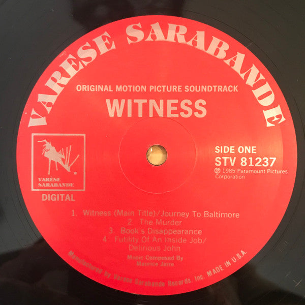 Maurice Jarre : Witness (Original Motion Picture Soundtrack) (LP, Album)