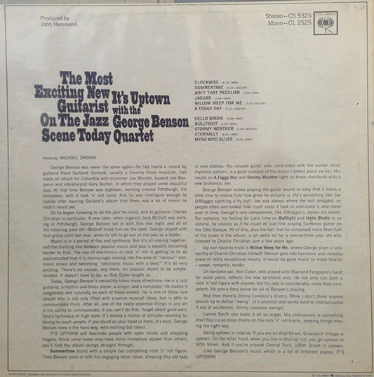 The George Benson Quartet : It's Uptown (LP, Album, Mono)