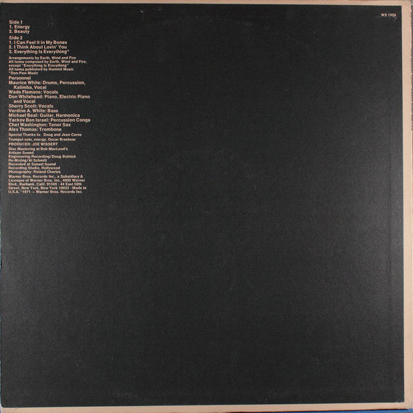 Earth, Wind And Fire* : The Need Of Love (LP, Album, Pit)