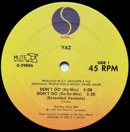 Yaz* : Don't Go - Re-Mixes (12", Single, P/Mixed, RP, Spe)