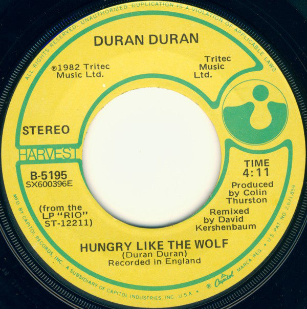 Duran Duran : Hungry Like The Wolf (7", Single, Win)