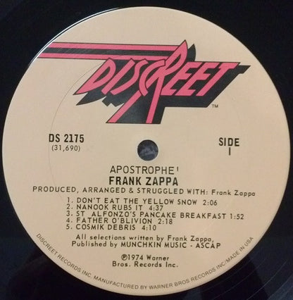 Frank Zappa : Apostrophe (') (LP, Album, San)