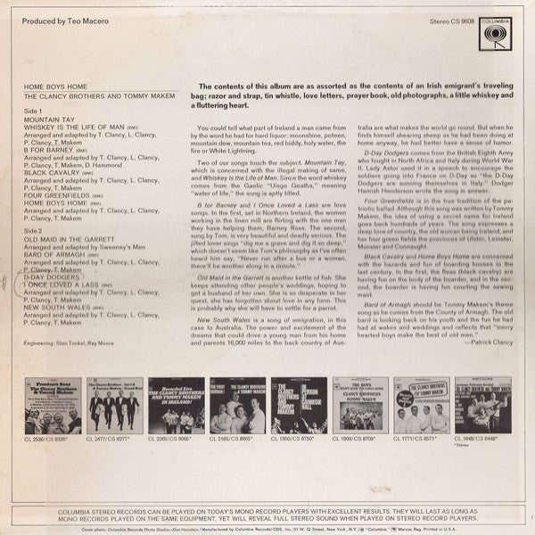 The Clancy Brothers & Tommy Makem : Home Boys Home (LP, Album)