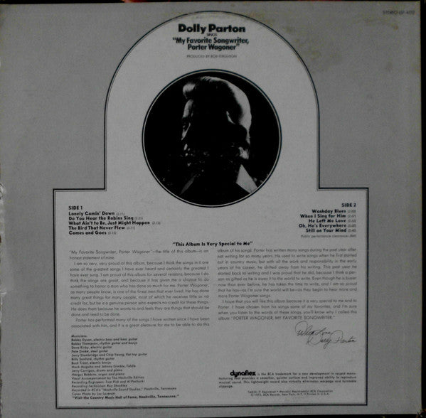 Dolly Parton : Dolly Parton Sings "My Favorite Songwriter, Porter Wagoner" (LP, Album, Roc)