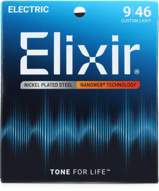Elixir Electric Guitar Strings 9/46 Custom Light. Nickel Plated Steel.